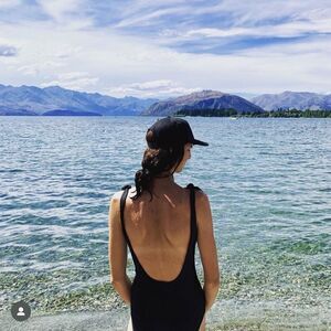 Beth Richards COCO Black One Piece Swimsuit Size Large Tie Shoulder U Back Swim